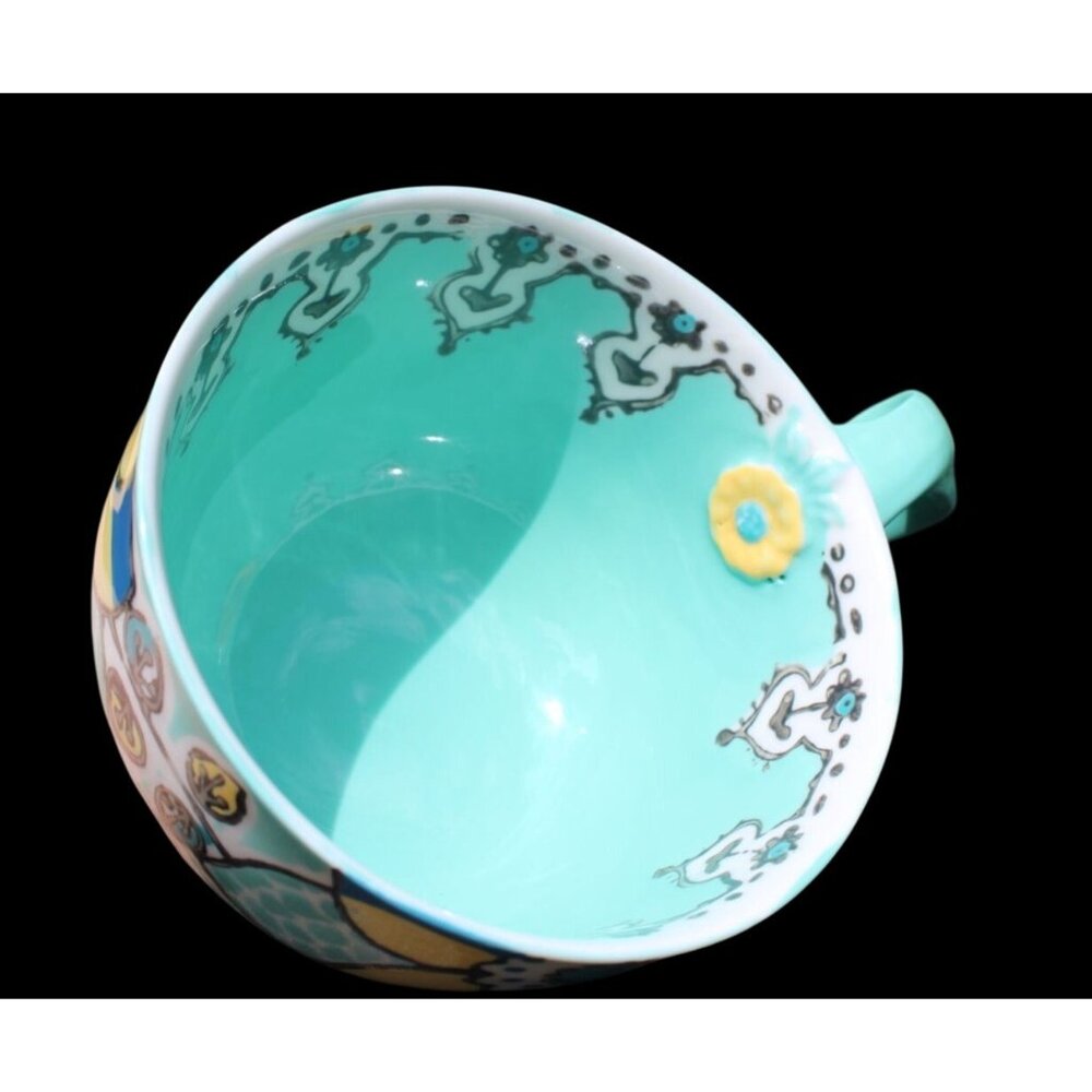 Anthropologie Elka Mint Green Yellow Blue Ceramic Mug/Footed Cup 3-1/8” - Picture 3 of 7